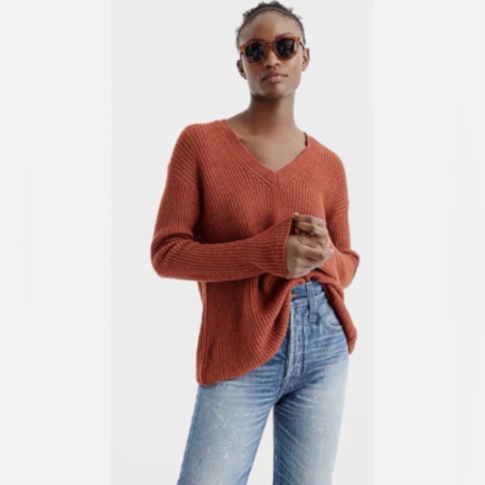 J. Crew Oversized V-Neck Sweater Burnt Orange Alpaca Wool